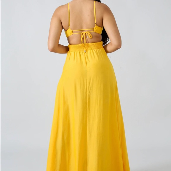 Yellow Tie Backless Maxi Dress - Picture 1 of 3